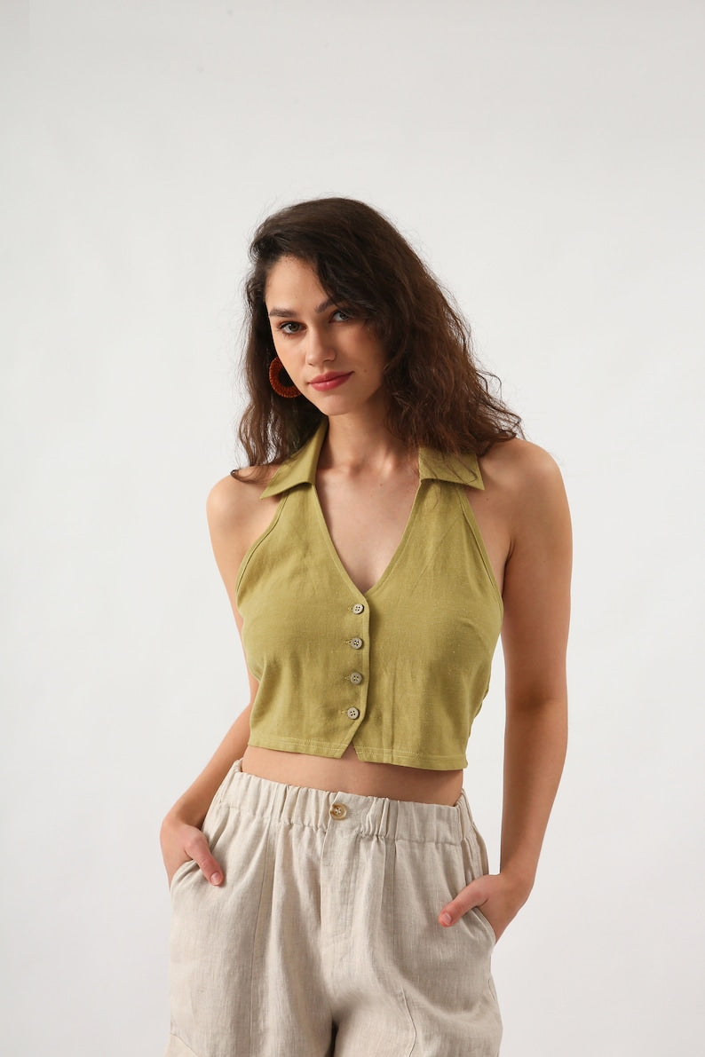 NTG Fad Hemp Linen Backless Waistcoat