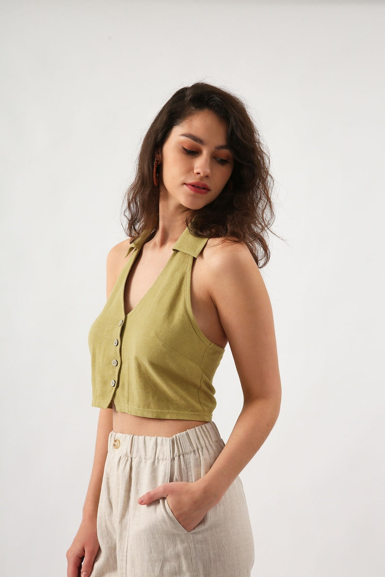 NTG Fad Hemp Linen Backless Waistcoat