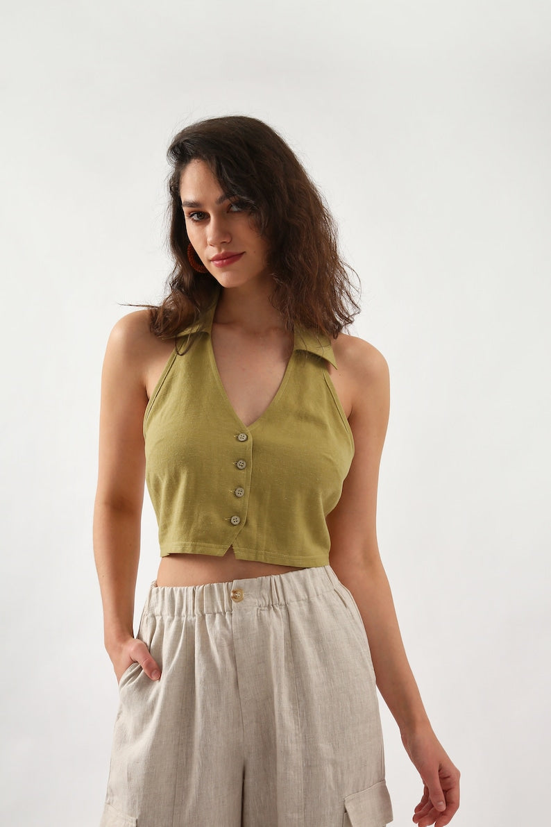 NTG Fad Hemp Linen Backless Waistcoat