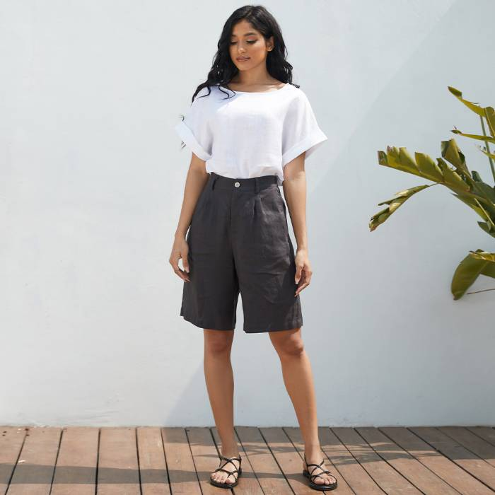 NTG Fad High Waisted Linen Shorts with Pockets, Wide Leg Linen Shorts for Women