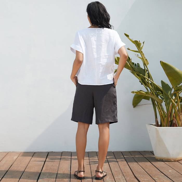 NTG Fad High Waisted Linen Shorts with Pockets, Wide Leg Linen Shorts for Women