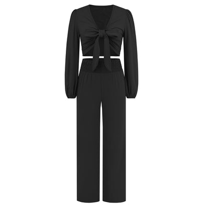 NTG Fad High-waisted long-sleeved shirt + straight slim trousers suit