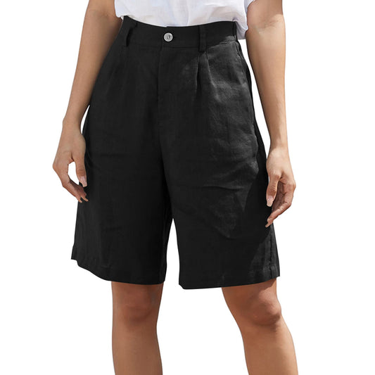 NTG Fad High Waisted Wide Leg Linen Shorts with Pockets