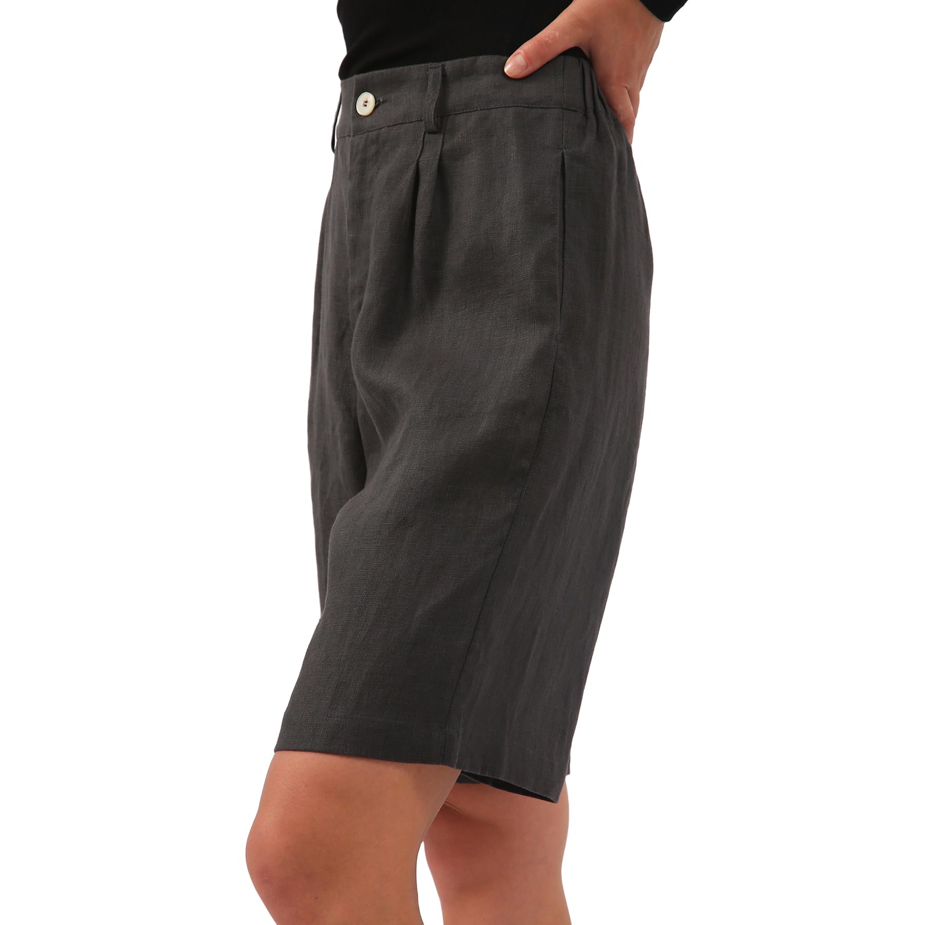 NTG Fad High Waisted Wide Leg Linen Shorts with Pockets