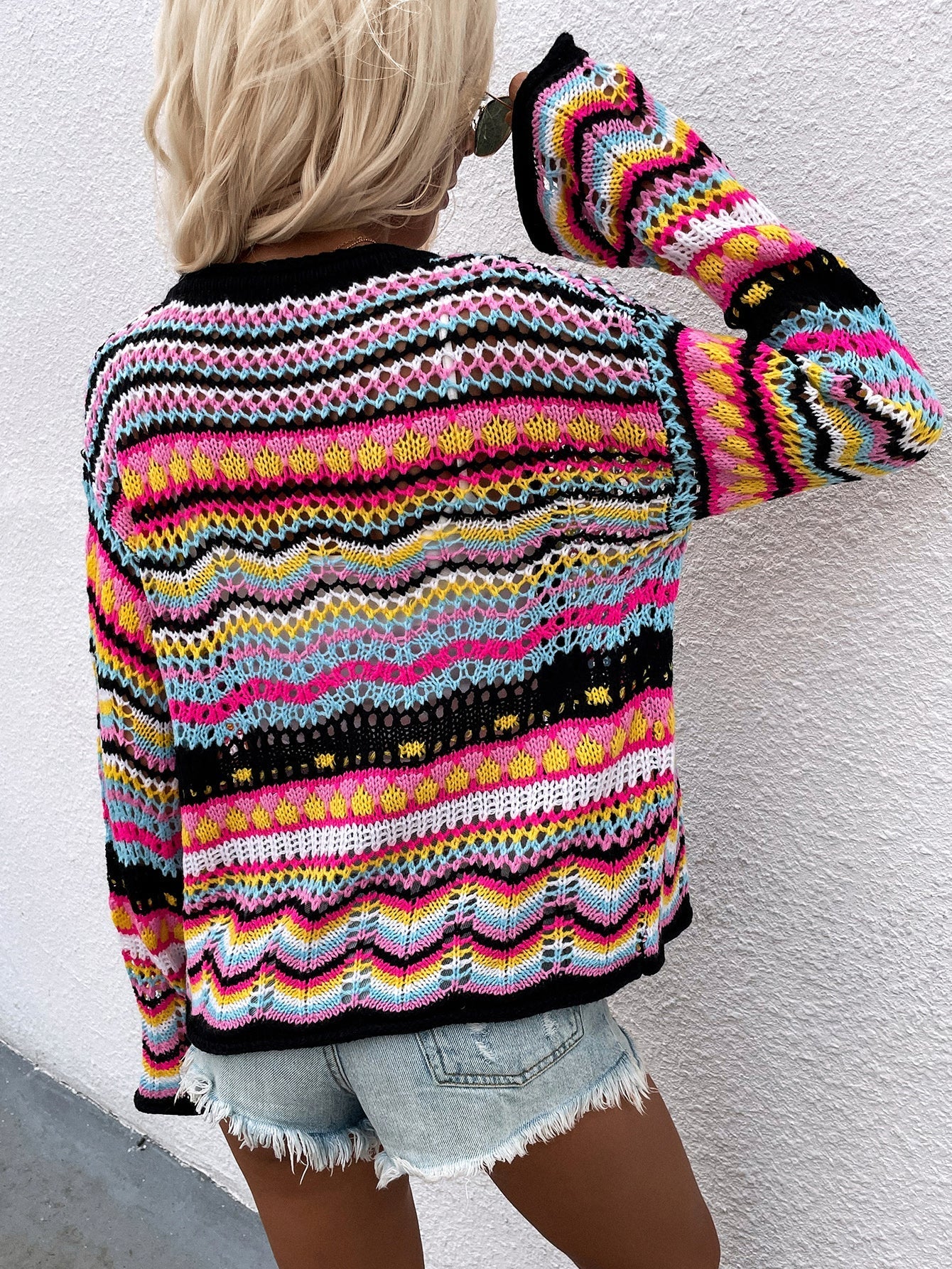 NTG Fad Hoodies & Sweatshirts Autumn and winter striped loose rainbow sweater