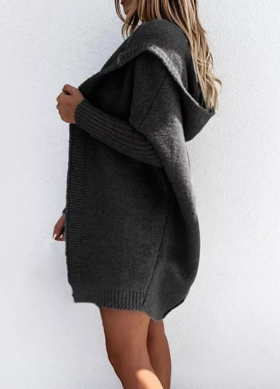 NTG Fad Hoodies & Sweatshirts Black / S Solid color casual loose knitted hoodie mid-length coat