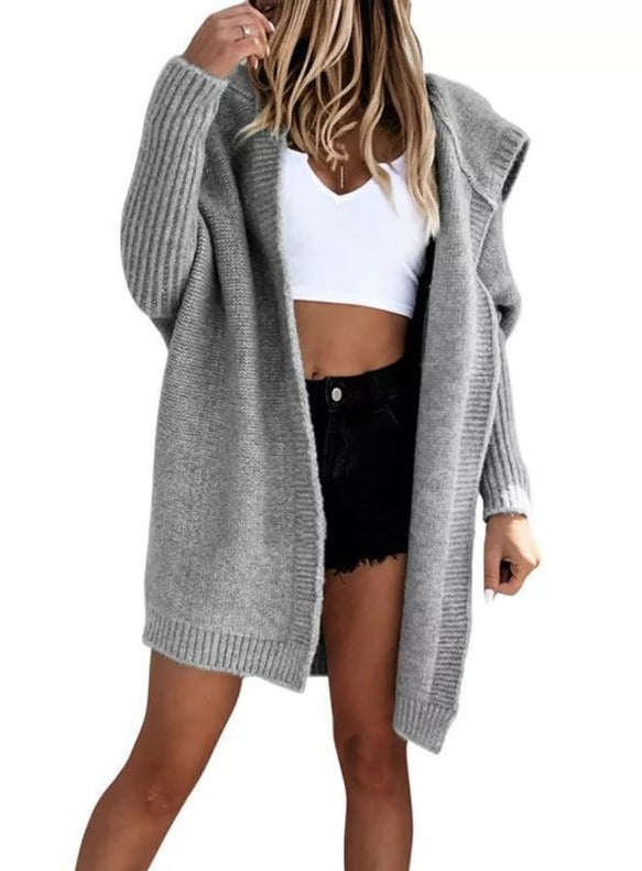 NTG Fad Hoodies & Sweatshirts Gray / S Solid color casual loose knitted hoodie mid-length coat
