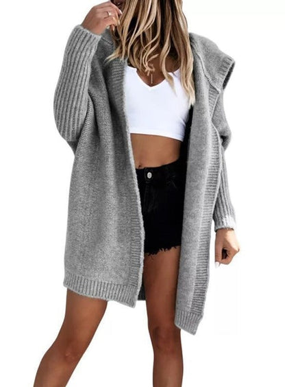 NTG Fad Hoodies & Sweatshirts Gray / S Solid color casual loose knitted hoodie mid-length coat