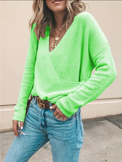 NTG Fad Hoodies & Sweatshirts Green / S Casual Loose Solid Color Long Sleeve Knit Sweater Top