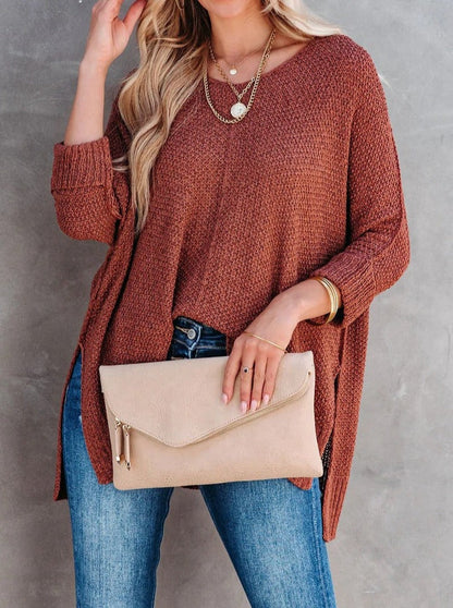 NTG Fad Hoodies & Sweatshirts Light Brown / One Size Long Sleeve V Neck Oversized Sweater