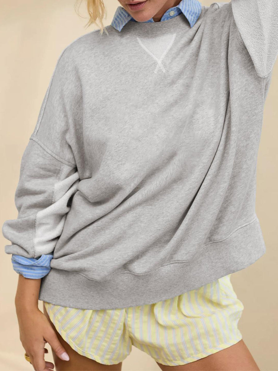 NTG Fad Hoodies & Sweatshirts Light Grey / S Loose Casual  Round Neck Women Sweatshirt