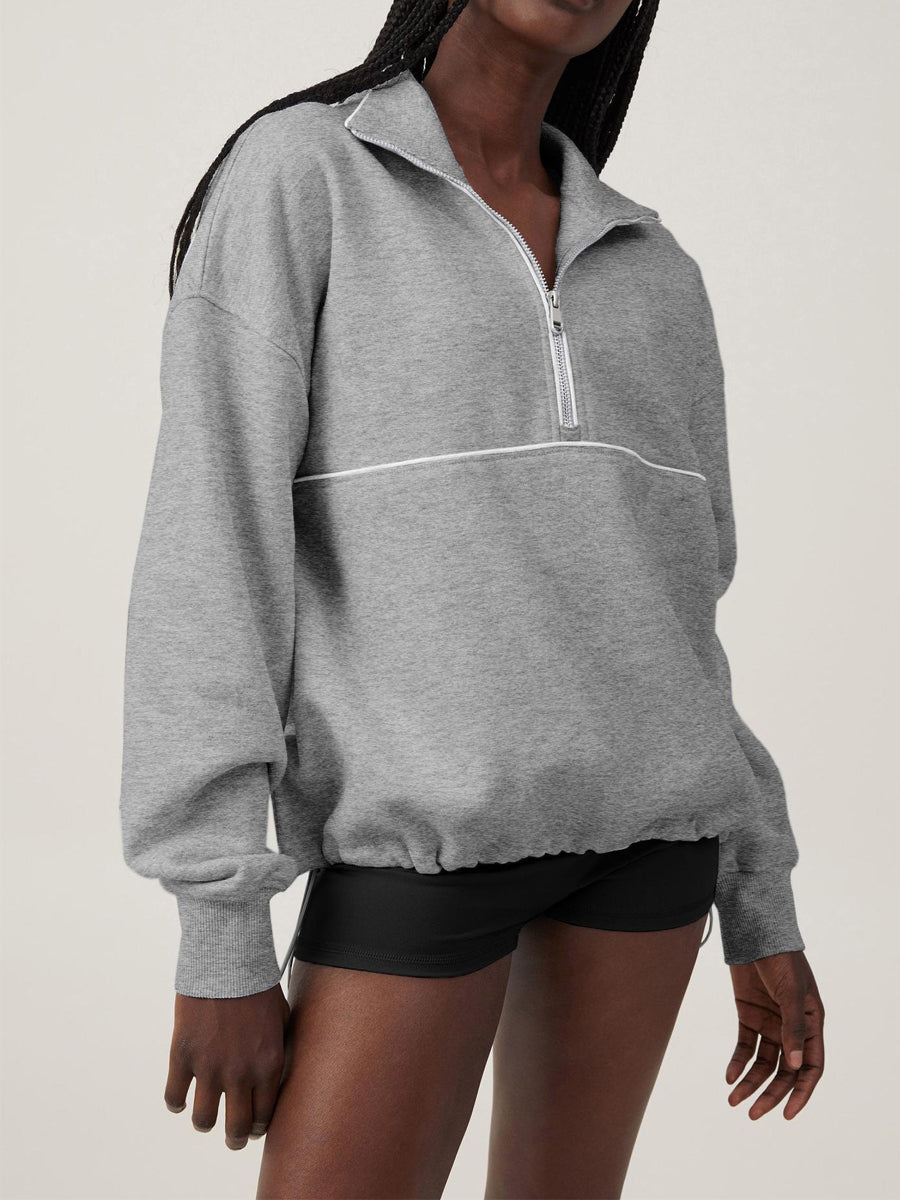 NTG Fad Hoodies & Sweatshirts Light Grey / S Women Zipper V-neck Long Sleeve Sweatshirt