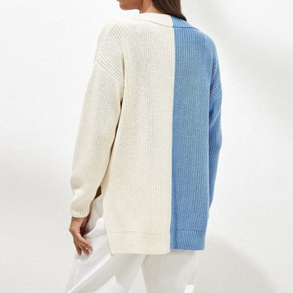 NTG Fad Hoodies & Sweatshirts Long Sleeve V Neck Contrasting Color Loose Knit Sweater