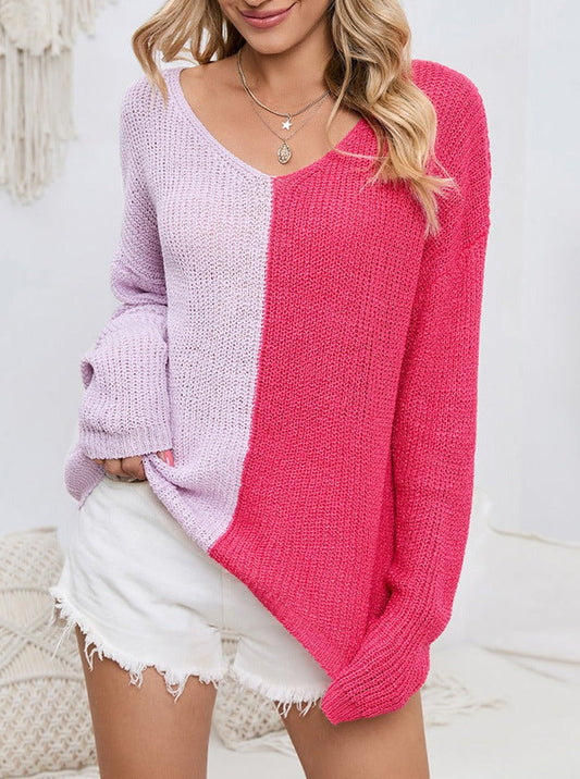 NTG Fad Hoodies & Sweatshirts pink / S Casual Loose Color Block Pullover Sweater
