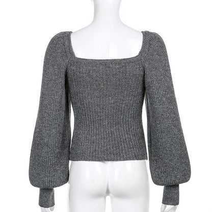 NTG Fad Hoodies & Sweatshirts Square Neck Solid Knit Long Sleeve Sweater