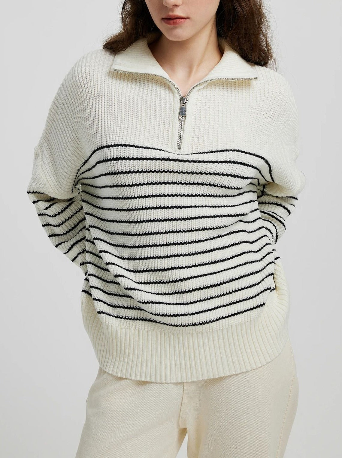 NTG Fad Hoodies & Sweatshirts Turtleneck Striped Colorblock Long Sleeve Zipper Pullover Knit Sweater