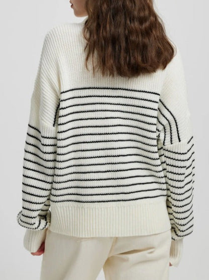 NTG Fad Hoodies & Sweatshirts Turtleneck Striped Colorblock Long Sleeve Zipper Pullover Knit Sweater