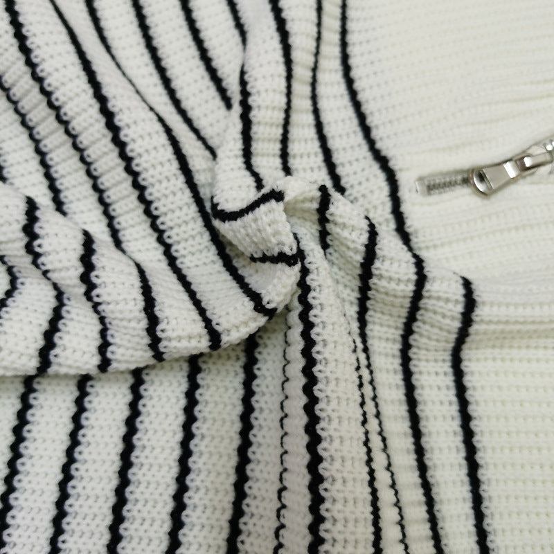 NTG Fad Hoodies & Sweatshirts Turtleneck Striped Colorblock Long Sleeve Zipper Pullover Knit Sweater