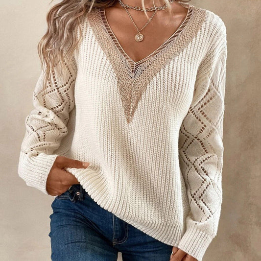 NTG Fad Hoodies & Sweatshirts white / S Design sense lace stitching v-neck sweater