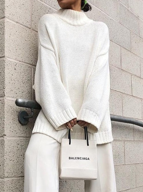 NTG Fad Hoodies & Sweatshirts White / S Long-sleeved loose solid color turtleneck sweater