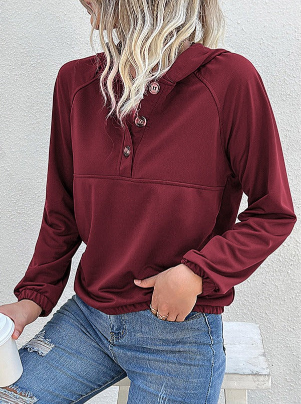 NTG Fad Hoodies & Sweatshirts Wine Red / S Solid Color Long Sleeve Panel Hoodie