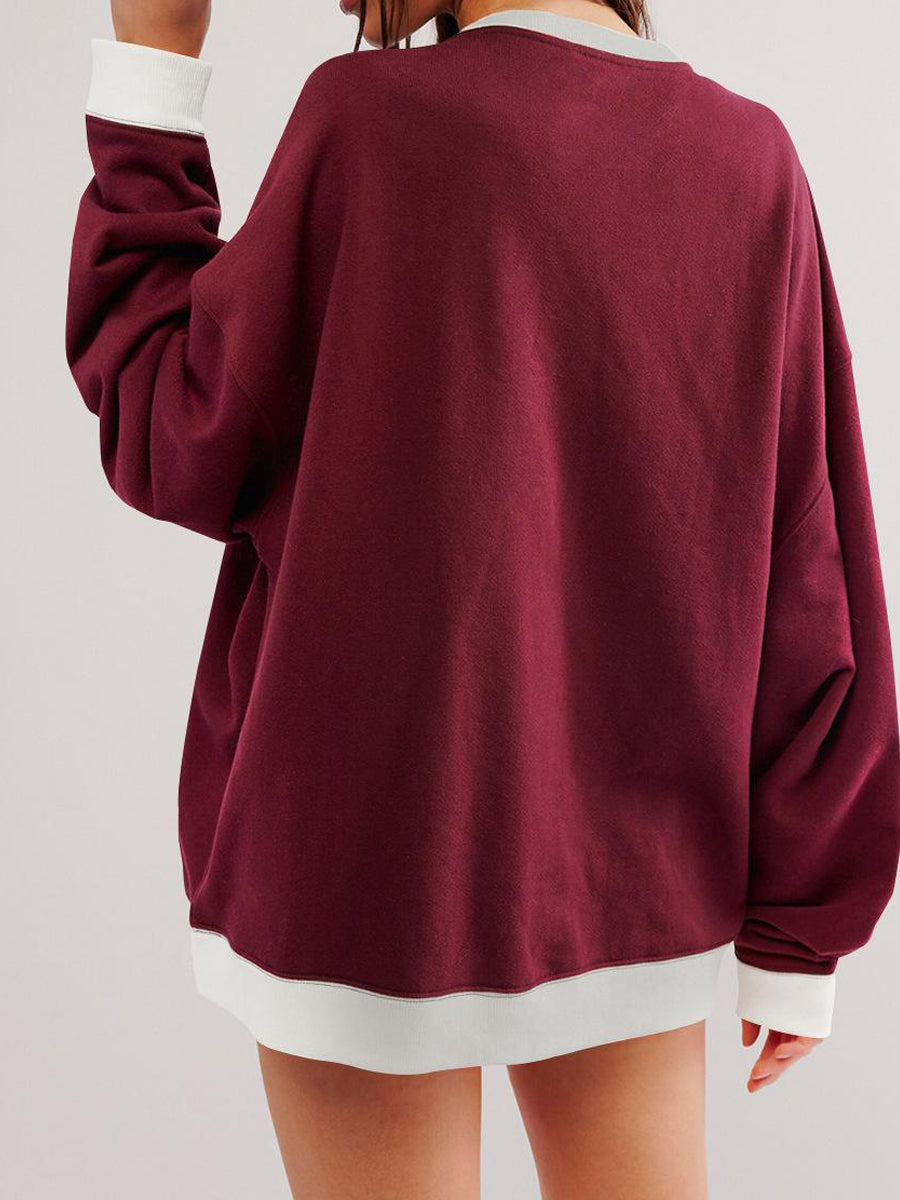 NTG Fad Hoodies & Sweatshirts Women Ribbed Long-sleeve Loose Dropped Shoulders Sweatshirt