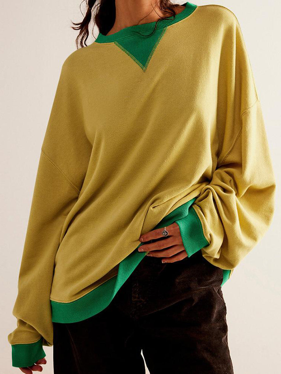 NTG Fad Hoodies & Sweatshirts Yellow / S Women Ribbed Long-sleeve Loose Dropped Shoulders Sweatshirt