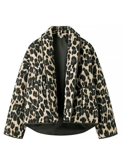 NTG Fad Jackets Green / S Leopard Print Quilted Jacket