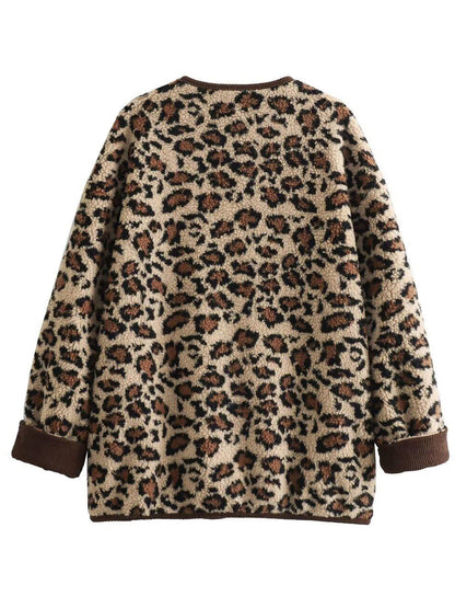 NTG Fad Jackets Women Button-decorated Leopard Print Loose Coat