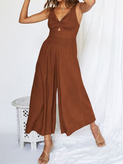 NTG Fad Jumpsuits Caramel / Small Wide-leg jumpsuit V-neck shirred cutout high-waisted jumpsuit with adjustable straps