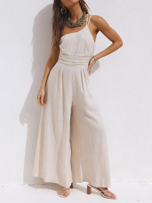 NTG Fad Jumpsuits & Rompers Apricot / S(4-6) One-shoulder high-waisted wide-leg jumpsuit