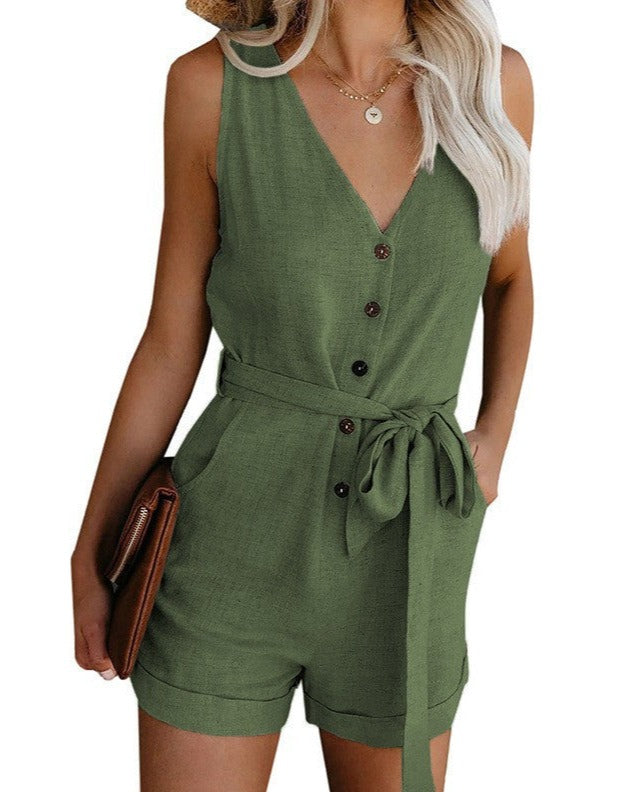 NTG Fad Jumpsuits & Rompers/Jumpsuits Armygreen / S Solid color casual V-neck bow tie jumpsuit