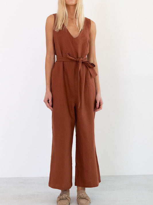 NTG Fad Jumpsuits & Rompers/Jumpsuits Brown / S sleeveless tie jumpsuit-(Hand Make)