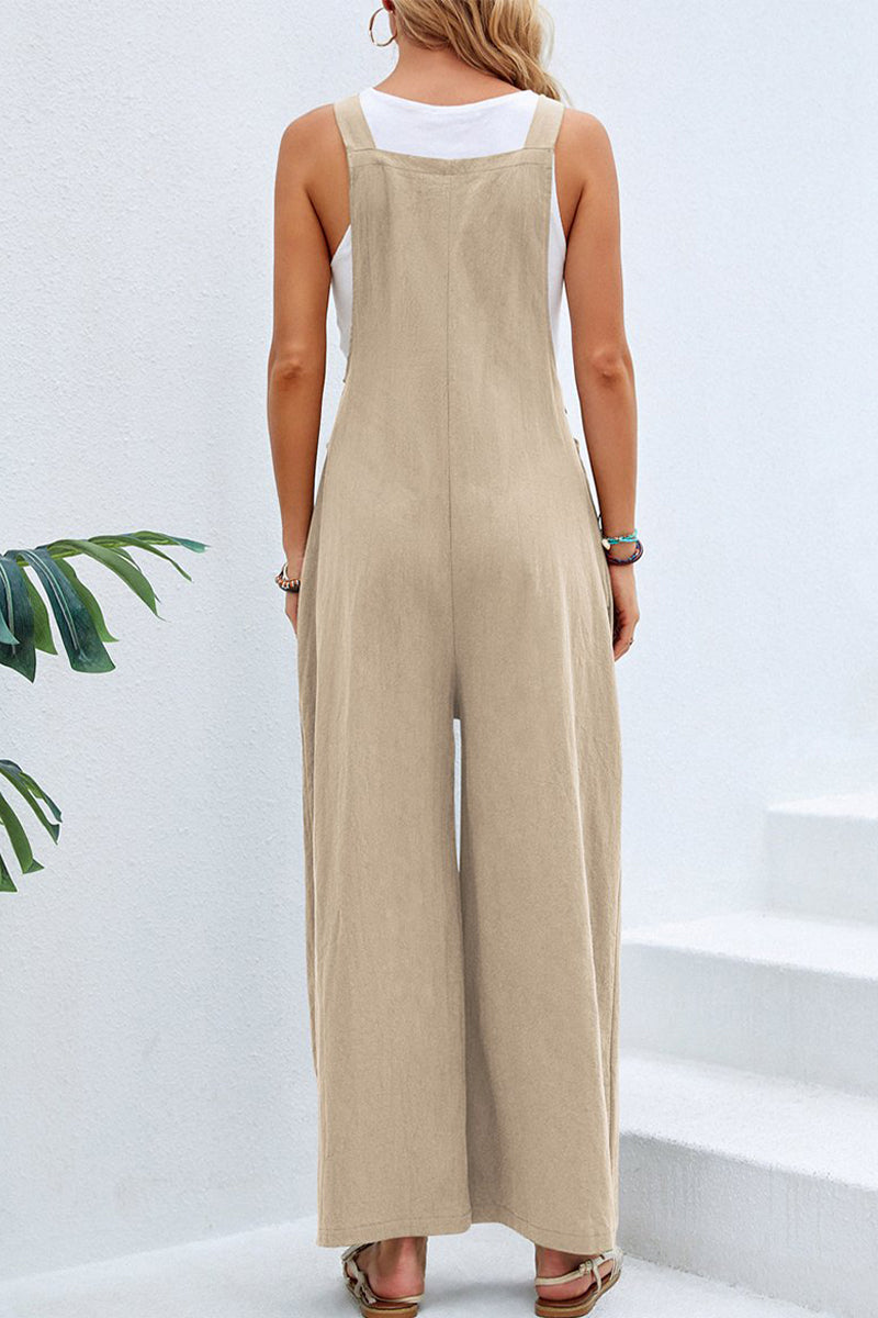 NTG Fad Jumpsuits & Rompers/Jumpsuits Casual Vacation Solid Buttons Square Collar Loose Jumpsuits