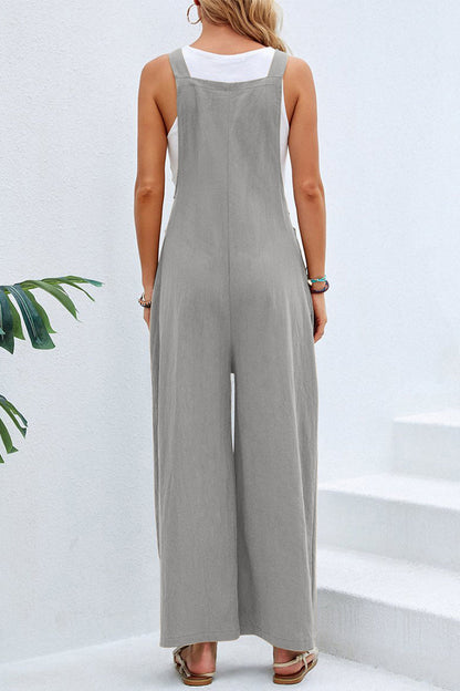 NTG Fad Jumpsuits & Rompers/Jumpsuits Casual Vacation Solid Buttons Square Collar Loose Jumpsuits