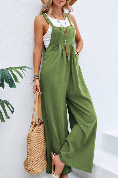 NTG Fad Jumpsuits & Rompers/Jumpsuits Grass Green / S Casual Vacation Solid Buttons Square Collar Loose Jumpsuits