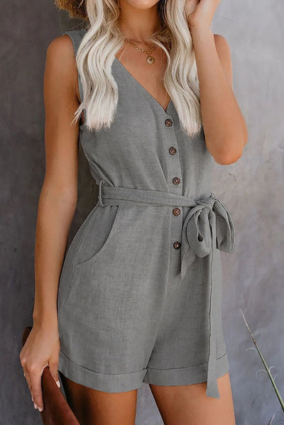 NTG Fad Jumpsuits & Rompers/Jumpsuits Grey / XL Solid color casual V-neck bow tie jumpsuit