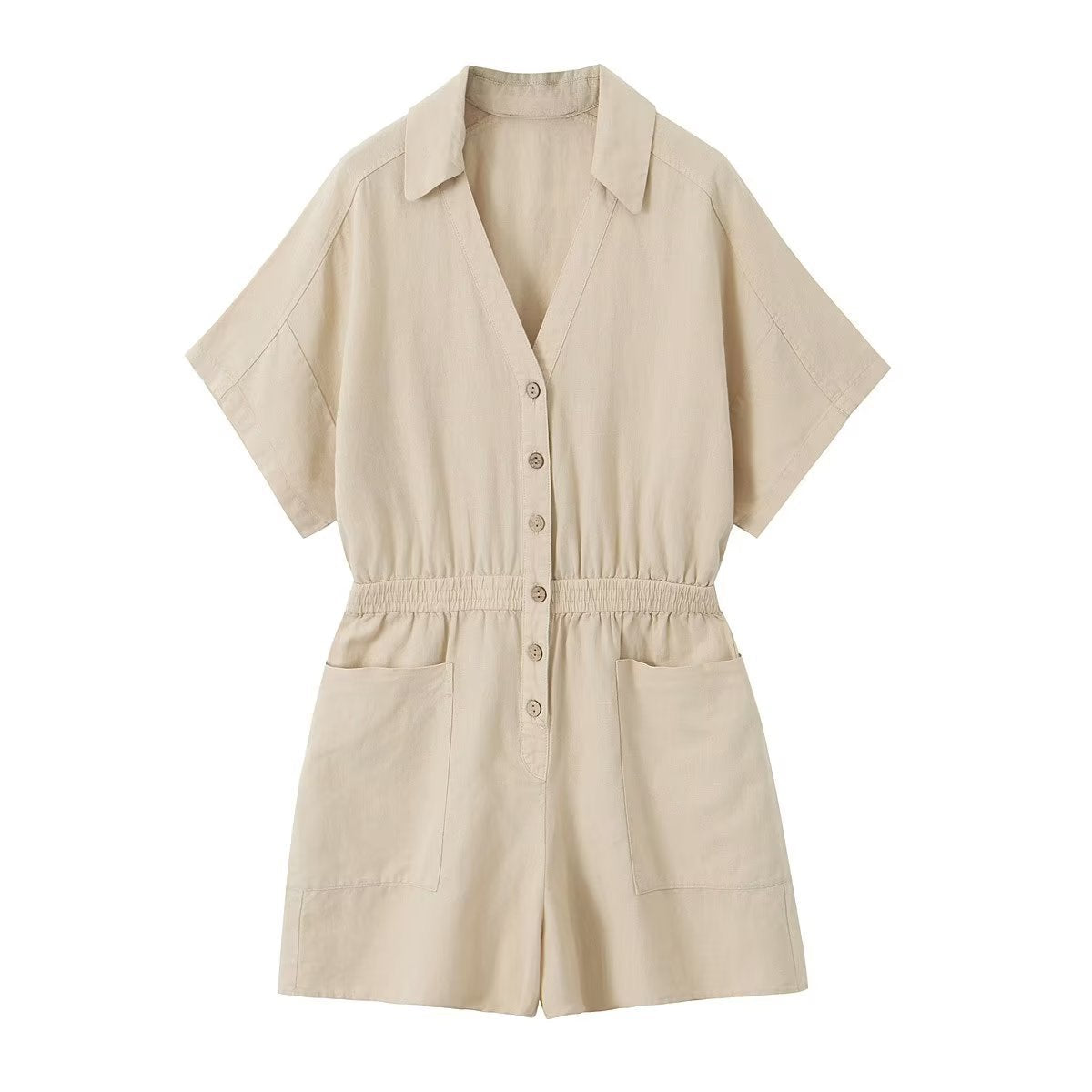 NTG Fad Jumpsuits & Rompers/Jumpsuits Khaki / S Spring linen-blend striped cropped playsuit