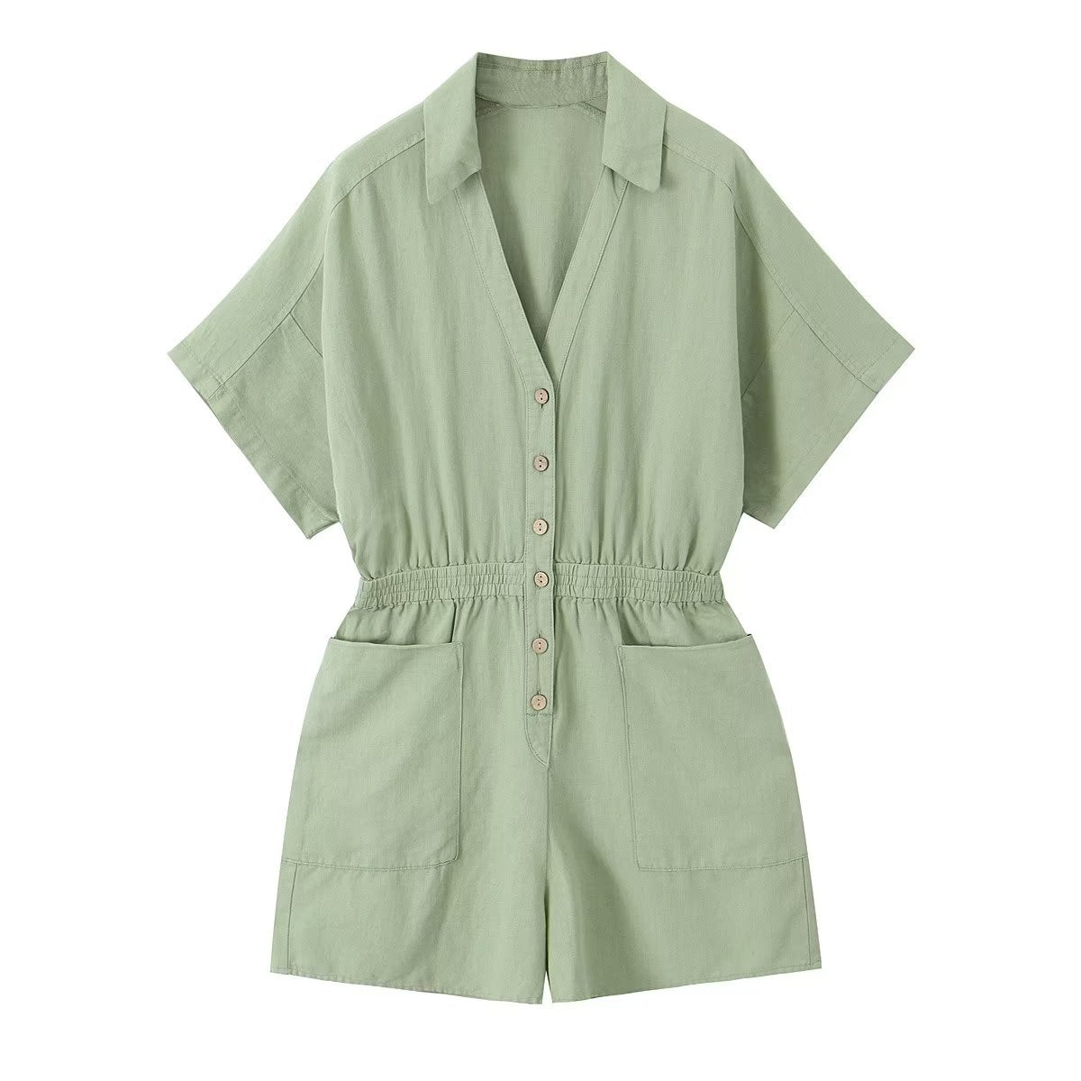 NTG Fad Jumpsuits & Rompers/Jumpsuits Light green / S Spring linen-blend striped cropped playsuit