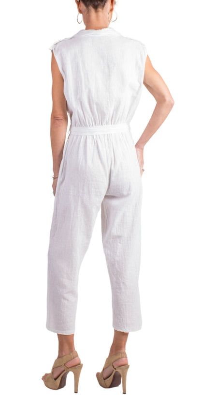 NTG Fad Jumpsuits & Rompers/Jumpsuits Linen Sleeveless Shirt Button Jumpsuit-(Hand Make)