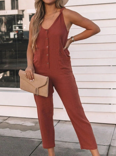 NTG Fad Jumpsuits & Rompers/Jumpsuits Rust Red / S Button casual jumpsuit