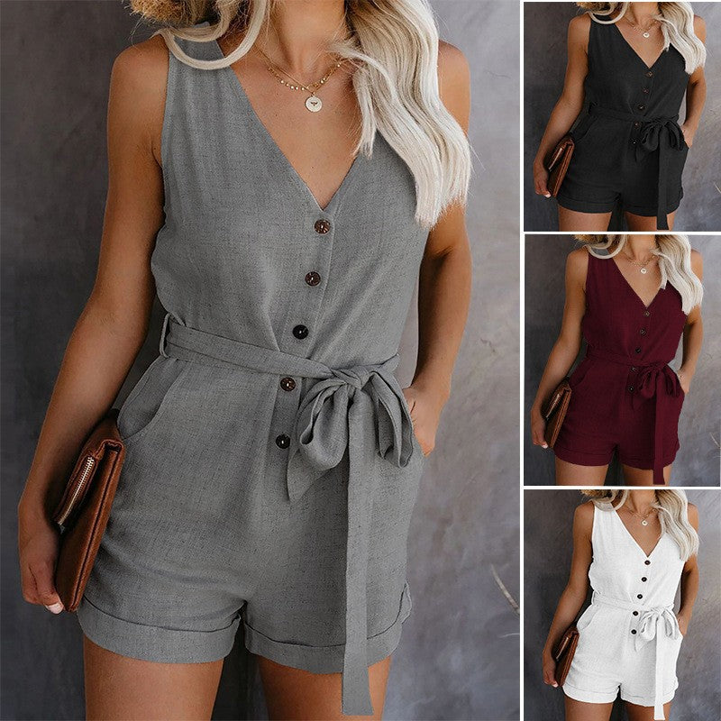 NTG Fad Jumpsuits & Rompers/Jumpsuits Solid color casual V-neck bow tie jumpsuit