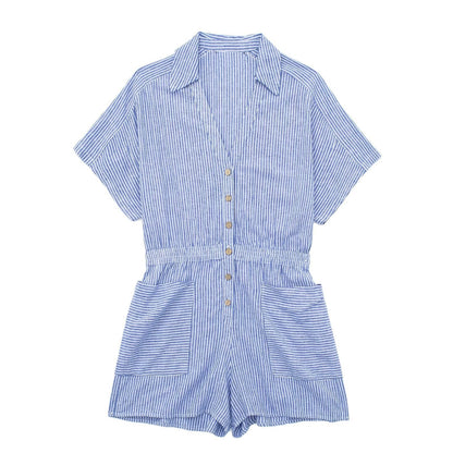 NTG Fad Jumpsuits & Rompers/Jumpsuits Stripe / L Spring linen-blend striped cropped playsuit