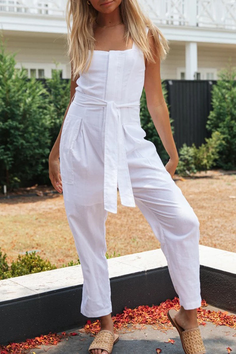 NTG Fad Jumpsuits & Rompers/Jumpsuits White / S Fashion Street Solid Patchwork Square Collar Loose Jumpsuits-(Hand Make)