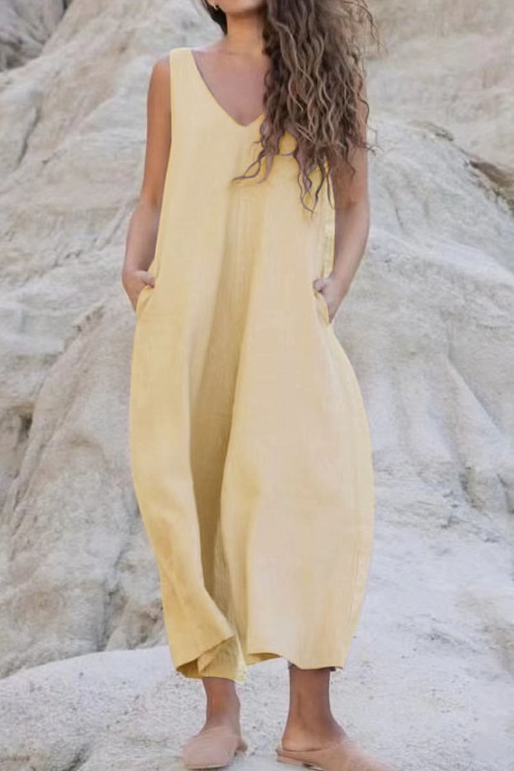 NTG Fad Jumpsuits & Rompers/Jumpsuits Yellow / S Solid color side pocket V-neck overalls