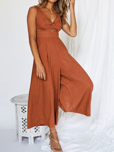 NTG Fad Jumpsuits Wide-leg jumpsuit V-neck shirred cutout high-waisted jumpsuit with adjustable straps