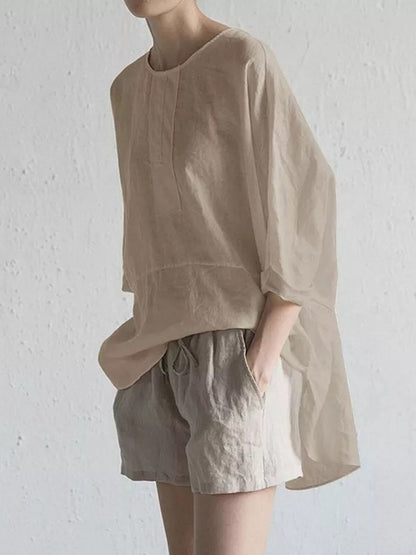 NTG Fad Khaki / M Women's Casual Pure Color Half Sleeve Cotton And Linen T-Shirt