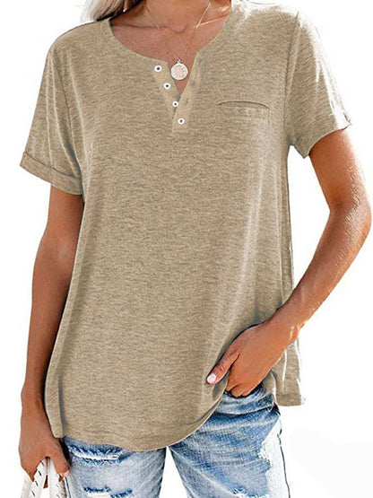 NTG Fad Khaki / S Fashion Solid Color Pocket Short Sleeve T-Shirt