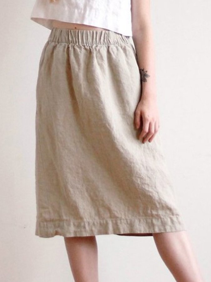 NTG Fad Khaki / S Ladies Cotton Linen Casual Loose Skirt