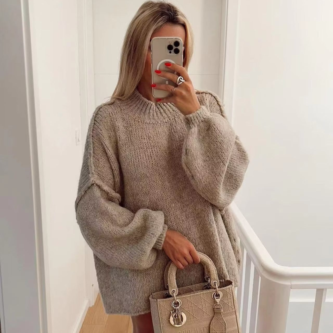 NTG Fad Khaki / S Round Neck Simple Style Thin Knitted Sweater